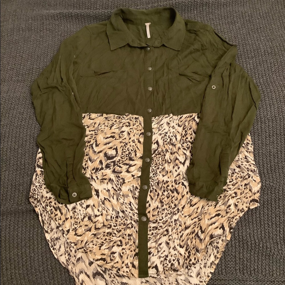 Free people  button up animal print top